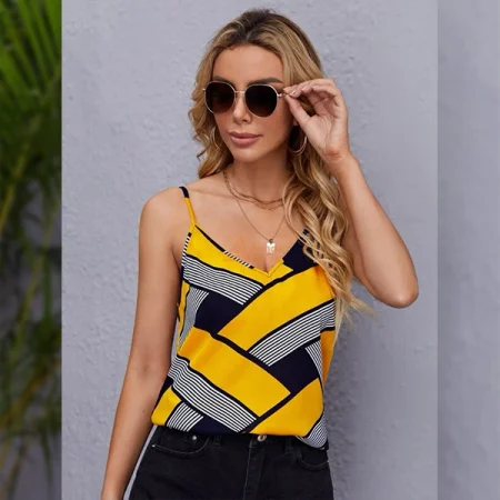 Blusa De Rayas Cruzadas Sin Mangas