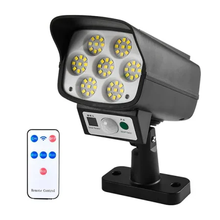 Foco Solar Led Tipo Cámara Con Control Negra 3