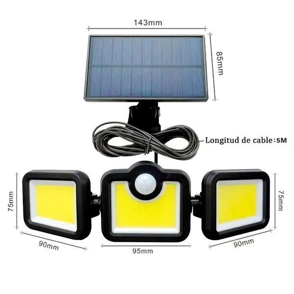 Foco Solar Triple Con Sensor De Movimiento Y Control Remoto Cob 4
