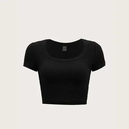 Polera Corta Unicolor Con Textura Tejida 4