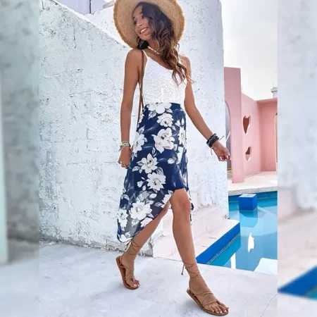 Vestido De Tirantes Con Encaje En Contraste 2