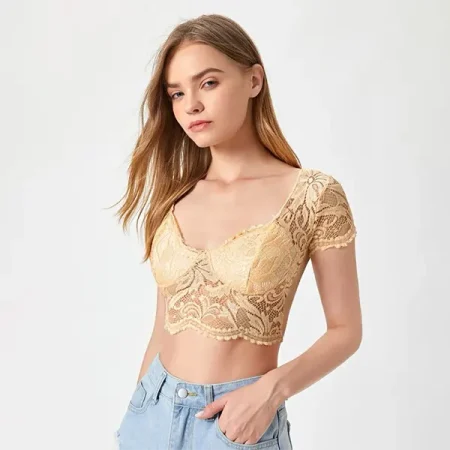 Crop Top Sujetador con Encaje Floral