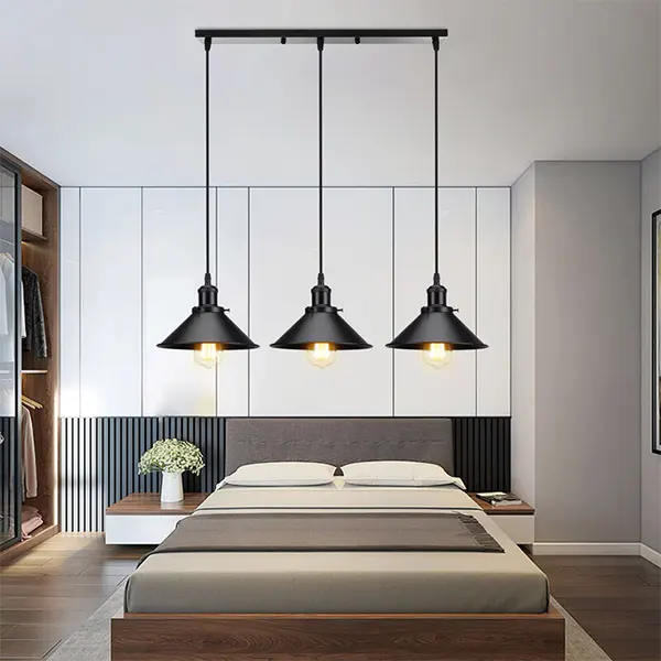 Lampara Colgante Vintage Tipo Campana De 3 Luces Con Base Lineal 2