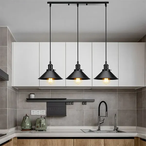 Lampara Colgante Vintage Tipo Campana De 3 Luces Con Base Lineal 4