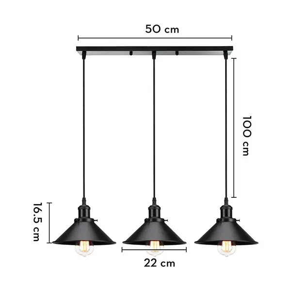 Lampara Colgante Vintage Tipo Campana De 3 Luces Con Base Lineal 5