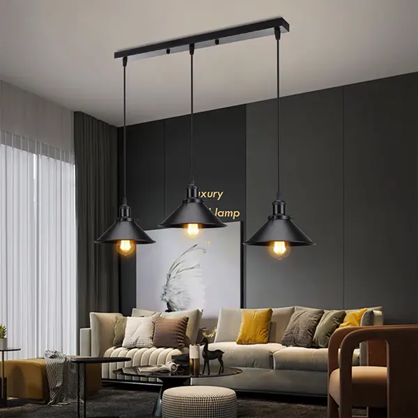 Lampara Colgante Vintage Tipo Campana De 3 Luces Con Base Lineal