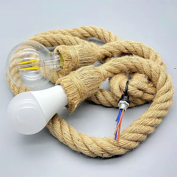 Lampara Colgante De Cañamo Vintage Con 2 Luces 5