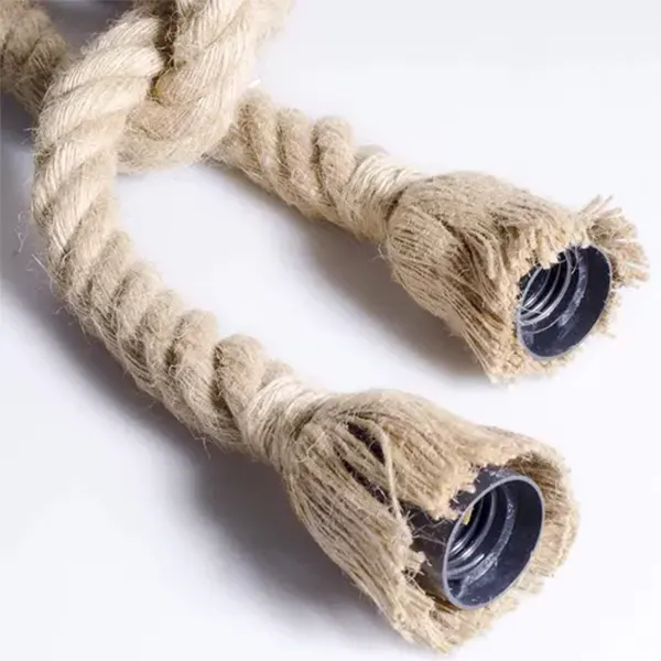 Lampara Colgante De Cañamo Vintage Con 2 Luces 9