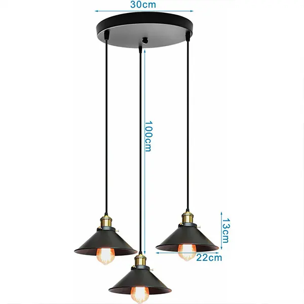 Lampara Colgante Vintage De 3 Luces Tipo Campana 2