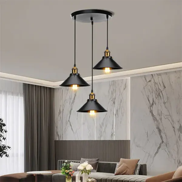 Lampara Colgante Vintage De 3 Luces Tipo Campana 6