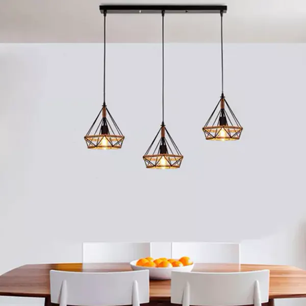 Lampara Colgante Vintage Lineal De 3 Luces 3