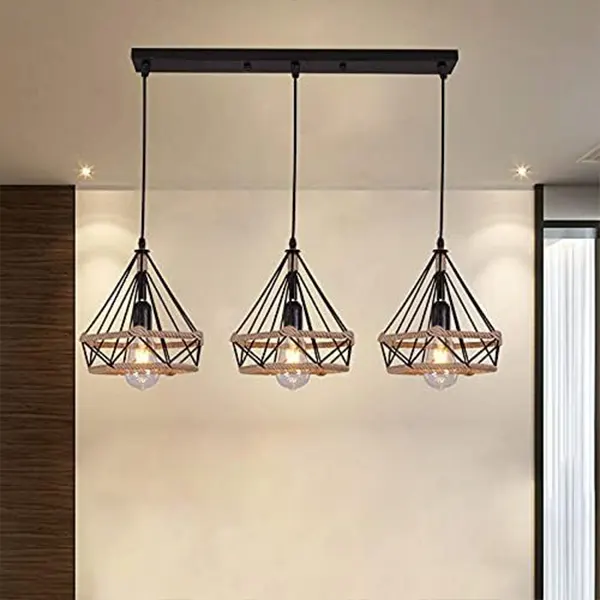 Lampara Colgante Vintage Lineal De 3 Luces 5