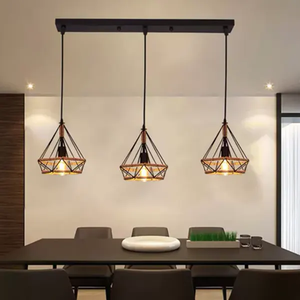 Lampara Colgante Vintage Lineal De 3 Luces