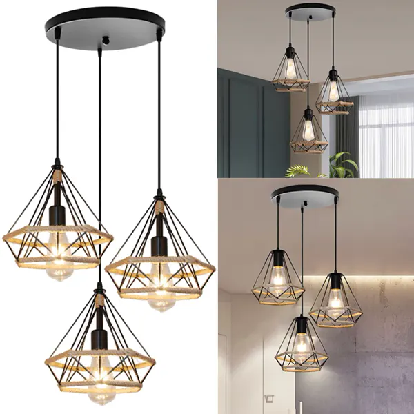 Lampara Colgante Vintage Redonda De 3 Luces 4