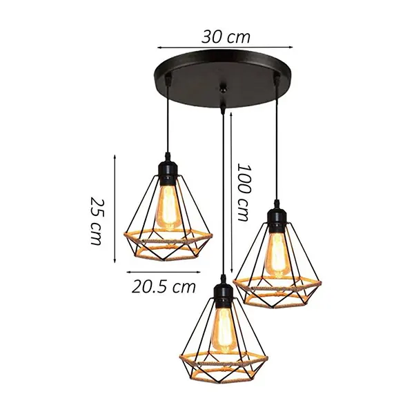 Lampara Colgante Vintage Redonda De 3 Luces 5
