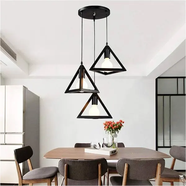 Lámpara Colgante Vintage Triangular De 3 Luces 2