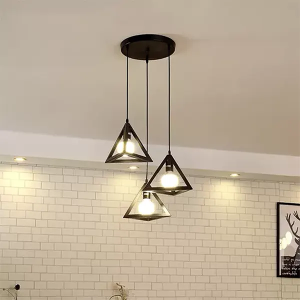 Lámpara Colgante Vintage Triangular De 3 Luces 6