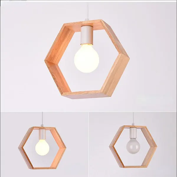 Lampara Colgante Vintage De Madera Hexagonal 3