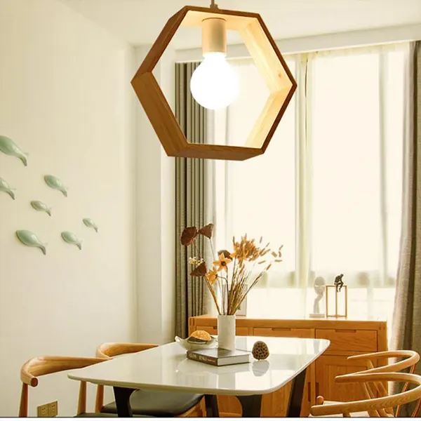 Lampara Colgante Vintage De Madera Hexagonal 4