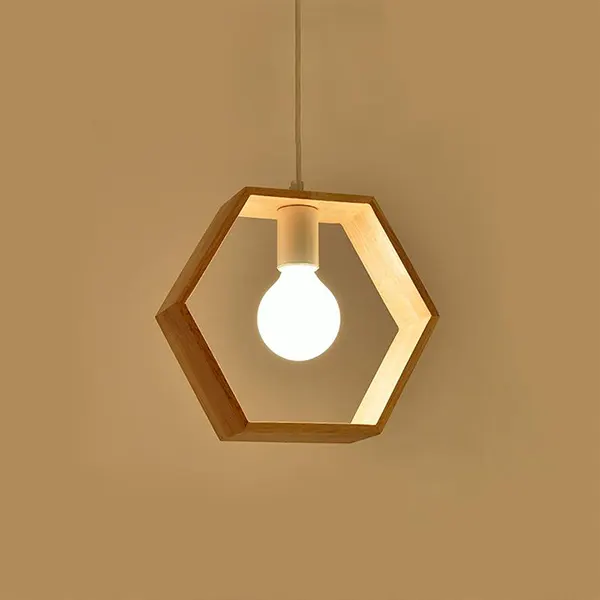 Lampara Colgante Vintage De Madera Hexagonal 5