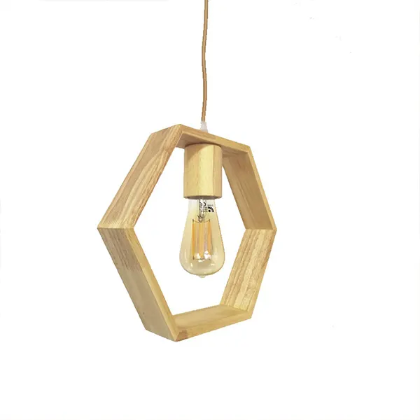 lampara colgante vintage de madera hexagonal 8