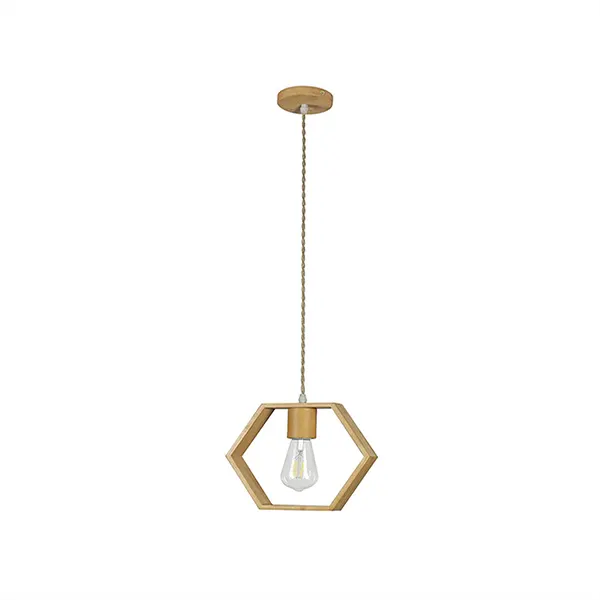 Lampara Colgante Vintage De Madera Hexagonal