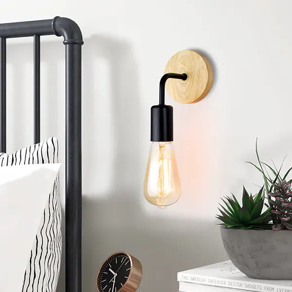 Aplique De Pared Led Con Base De Madera