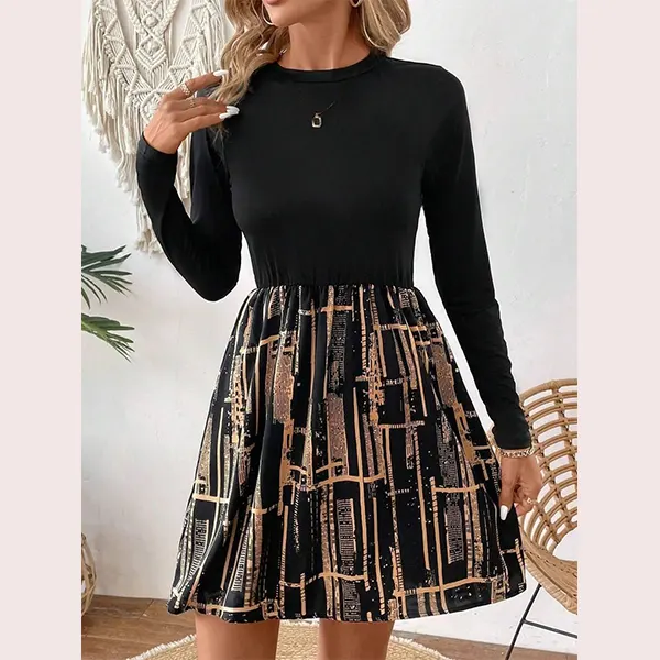 Vestido De Cuello Redondo Con Estampado Geométrico 4