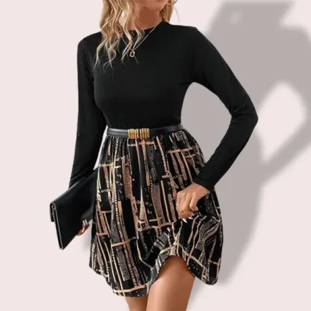 Vestido De Cuello Redondo Con Estampado Geométrico