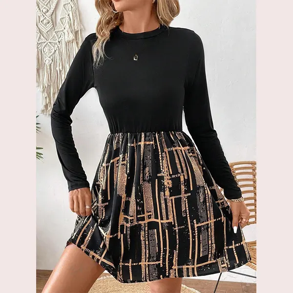 Vestido De Cuello Redondo Con Estampado Geométrico 5
