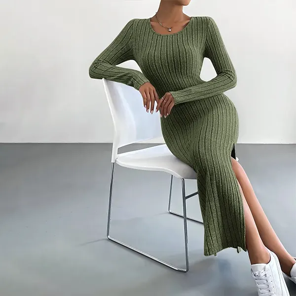 Vestido Ajustado Unicolor De Muslo Con Abertura 2