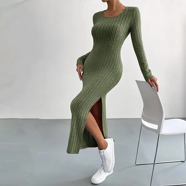 Vestido Ajustado Unicolor De Muslo Con Abertura
