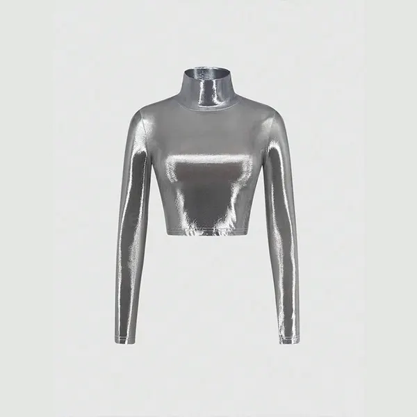 polera corta de cuello alto metálica
