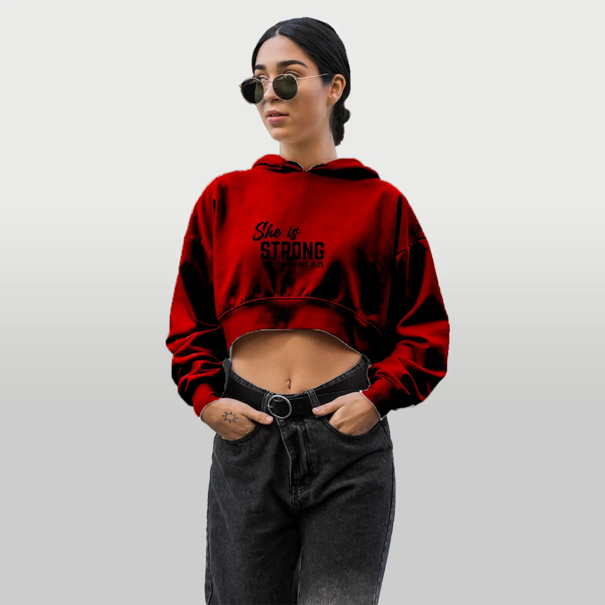 hoodie cropped burdeo negro