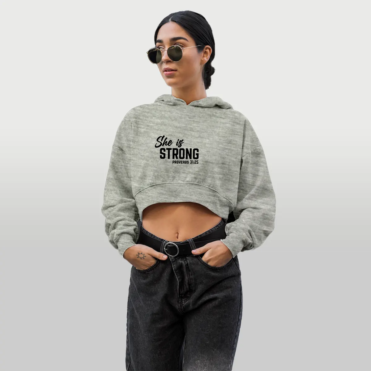 hoodie cropped melange negro