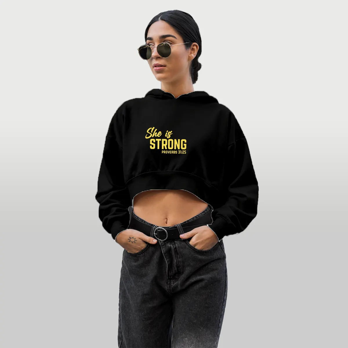hoodie cropped negro dorado