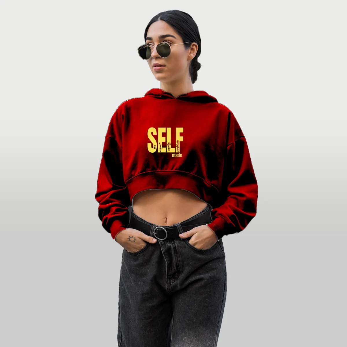 hoodie cropped selfmade burdeo dorado