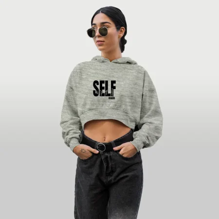 Hoodie Cropped Selfmade Melange Negro
