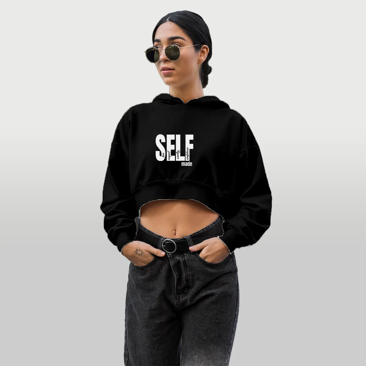 hoodie cropped selfmade negro blanco